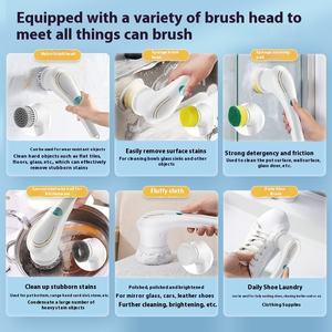 Spazzola Elettrica Multifunzionale Portatile con 5 Testine Intercambiabili, Strumento Wireless USB Intelligente per Pulizia Domestica e Cucina - Product Image 2