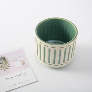 Jardinière en céramique por sol jardin plantation Pot de fleur en céramique rayé simple et frais créatif dispositif de fleur de plante verte nordique - Product Image 4