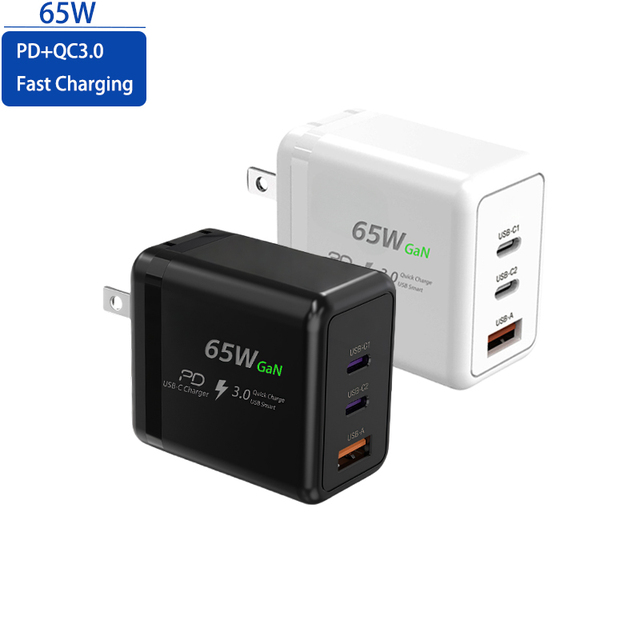65W GaN PD & QC 3.0 Fasting Charger with 2 USB-C & 1 USB-A Ports  Compact & Universal Charging for Laptops, Phones & Tablets