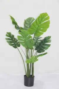 Senmasine - Árvore artificial verde Monstera para decoração de jardim, árvore apoiada por tartaruga com vasos de folhas e grama para decoração de ambientes internos e externos