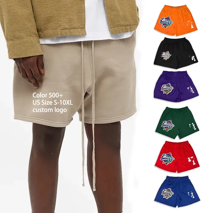 Custom LOGO Mens Street Wear Casual Essential Sweat Shorts Long Drawstring Cotton Fleece Shorts