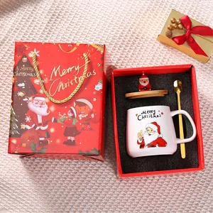 Wholesale Christmas Coffee Cups Mugs Ceramic Cups With Lids Spoons Gift Box Set Christmas Souvenirs