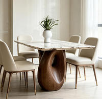 Ensemble de table à manger STG moderne en bois massif rustique à bord naturel et plateau en pierre frittée pour villa, 6 places