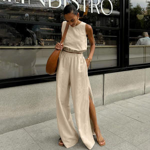 Abbigliamento estivo da donna per la casa in cotone rosa senza <span class=keywords><strong>maniche</strong></span> pigiama due pezzi a manica corta <span class=keywords><strong>con</strong></span> pantaloni <span class=keywords><strong>lunghi</strong></span> - Product Image 5