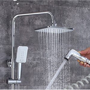Juego de ducha Ansha con cabezal cuadrado tipo lluvia y rociador de mano, grifo de baño monomando con válvula de cerámica - Product Image 1