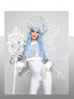 Costume de danse orientale pour femmes, design original, déesse de la neige et de la glace de Noël, sceptre lumineux, bar, Gogo, spectacle du Nouvel An