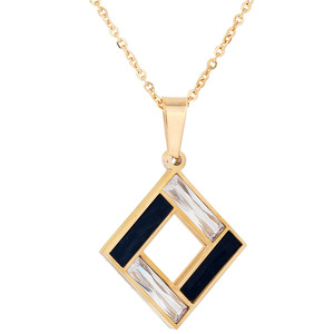 Collar con Colgante Cuadrado Geométrico Hueco en Oro con Incrustaciones de Zirconia, Cadena para Clavícula de Uso Diario, Joyería de Moda - Product Image 1