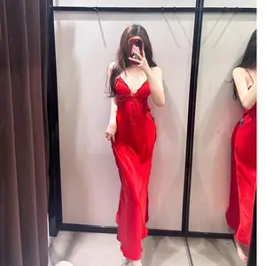 Красное атласное платье в французском стиле с открытой спиной и подтяжками, облегающая длинная юбка 2024 лета, Женская 2341371