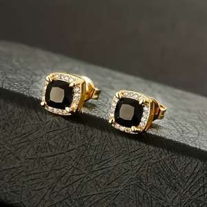 Pendientes de Zirconia Cúbica 5A+ Rectangulares Negros con Tachuelas Cuadradas, Chapados en Oro de 14K, Joyería Estadounidense, Aretes de Hombre, Pendientes de Diamante CZ para Hombre y Mujer - Product Image 1