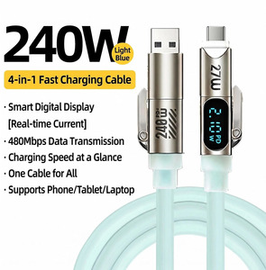 <span class=keywords><strong>Cable</strong></span> de Carga Rápida 4 en 1 de 240W con Pantalla Digital, Chip E-Marker, Corriente de 5A, Transferencia de Datos de 480Mbps, <span class=keywords><strong>Cable</strong></span> USB Tipo-C de Silicona Líquida - Product Image 1