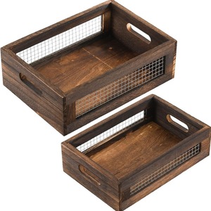 Wooden Storage Box Rectangle With Handle Retro Color For Kitchen Bathroom Fruit <b>Vegetable</b> Basket - Product Image 3