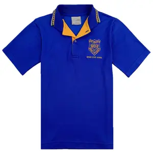 Camisa de algodón 100% con logotipo personalizado, uniforme escolar azul marino, venta al por mayor