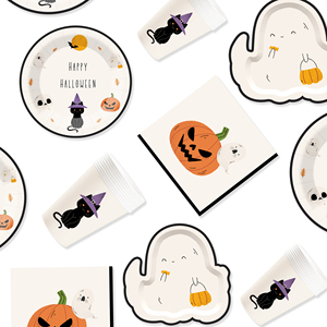DAMAI Happy Halloween Festival Theme Little Ghost and Pumpkin Disposable Paper Dinner Plates Dessert Plates Tableware Sets - Product Image 1
