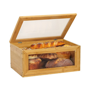 Boîte de rangement pour pain en bois avec couvercle en verre, boîte à pain de cuisine pour usage domestique - Product Image 1
