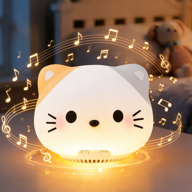 Beanlieve Cat Night Light Speaker Cute Cartoon White Noise Soft Touch Lamp Silicone Kids Night Light Wireless Speaker