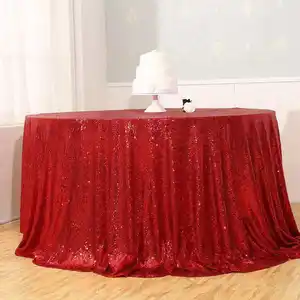 Nordic French Simplicity Style Coffee Dessert Cake Shiny Tablecloth 50 Inch Red Round Sequin Table Cloth