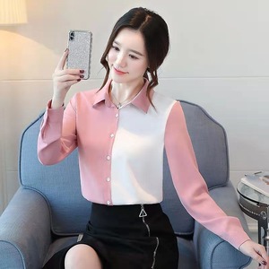 2026 Kemeja Wanita Gaya Baru Musim Semi dan Gugur, Blus Chiffon Lengan Panjang Warna-Blok, Kemeja Dasar Wanita Model Longgar - Product Image 2