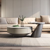 Table basse et meuble TV combinés en panneaux de roche ronds, style luxe léger italien, pour petits espaces domestiques, design moderne et simple