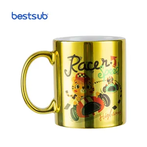 Bestsub toptan tedarikçisi özel süblimasyon ısı basın boşlukları bardak 11oz gül altın kaplama seramik kahve kupaları