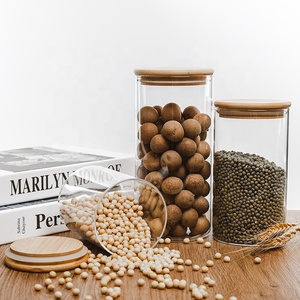 Professional Customized 1000ml Glass Spice Jar With Bamboo Lid Glass Container Honey Jar kitchen Set Storage