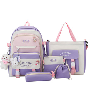 Mochila escolar de nylon resistente para niñas de primaria, de gran capacidad, nuevo modelo, juego de cinco piezas. - Product Image 6
