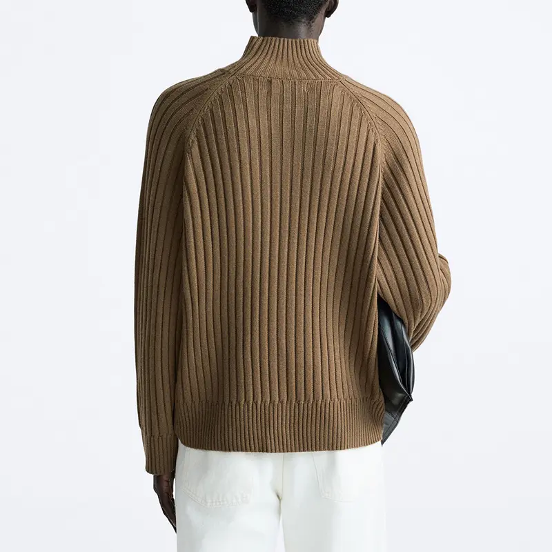 कस्टम लोगो पुरुषों का स्वेटर स्वेटर टर्टलनेक लंबी आस्तीन बुना हुआ शीर्ष ऊनी बुना हुआ कपड़ा शीतकालीन धारीदार स्वेटर पुरुष