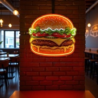 Özel Tasarım Dikdörtgen UV Baskılı Hamburger Neon Dekor Restoran Markası