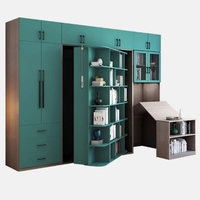 Lit Escamotable Mural en Bois Rotatif, Combiné Invisible, Multi-Fonctionnel avec Armoire, Bureau et Bibliothèque