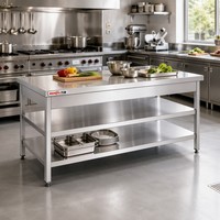 Table de préparation professionnelle pour cuisine commerciale, hôtel, restaurant, 2 niveaux, en acier inoxydable 201/304, réglable en hauteur, antidérapante