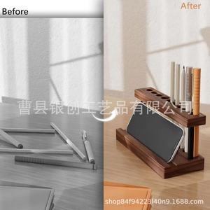 Wooden Pen Holder Multi Functional <b>Desktop</b> Stationery With Phone <b>Stand</b> Square Shape Customizable Color - Product Image 4