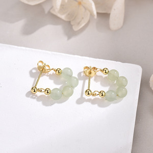 Hetian Jade Stud <b>Earrings</b> U Shape <b>Small</b> Exquisite Retro Design Blush White <b>Dangle</b> <b>Earrings</b> Gift For Women - Product Image 2