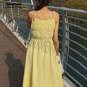 Produttore personalizzato canotta Sherring semplici <span class=keywords><strong>Chiffon</strong></span> <span class=keywords><strong>giallo</strong></span> abiti lunghi Casual da donna - Product Image 4