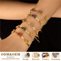 Gelang Manset Pasangan Wanita dari Baja Anti Karat, Desain Terbaru, Berwarna-warni, Batu Amethyst Zirkon, Lapisan Emas 18K, Perhiasan Bunga Fashion