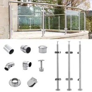 Vortex Round Post With Handrail And Glass Clamps For Glass Balustrade
