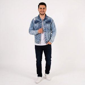 Veste en jean vintage pour homme de haute qualité, à col montant, 100% coton, fermeture éclair, vente chaude - Product Image 1