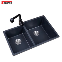 SANIPRO Usine Prix Favorable Quartz Composite Pierre Bassin Cuisine Comptoir Installation Double Bols Évier Comprend Égouttoir