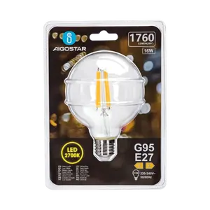 Lampadina LED a filamento G95 E27 16W, luce calda, efficiente dal punto di vista energetico, ideale per illuminazione decorativa e d'ambiente. - Product Image 2