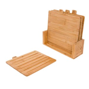 Bamboo Cutting Board Set With Tabs For Kitchen Food Prep <b>Vegetable</b> Meat Fruit Bread Storage Organizing <b>Stand</b> Simple Style - Product Image 5