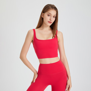 Wholesale Women Double Strap U Neck Yoga <b>Crop</b> <b>Top</b> Padded Sleeveless Tank <b>Top</b> Seamless Soft Stretch for Daily Running Training - Product Image 1