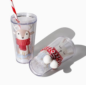 Bouteille d'eau de Noël 14 oz avec paille double paroi et décoration au col – Idéale comme cadeau - Product Image 3