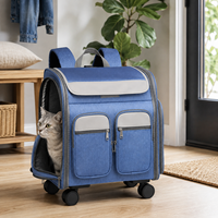 Sac à dos de transport pour animaux de compagnie multi-fenêtres, respirant, pliable, double conception, avec roulettes, grand espace pour chats et petits chiens, idéal pour l'extérieur