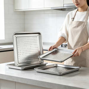 <span class=keywords><strong>Plateau</strong></span> en acier inoxydable multi-usages FLEY, plat <span class=keywords><strong>de</strong></span> service rectangulaire ventilé <span class=keywords><strong>pour</strong></span> restaurant, hôtel et service <span class=keywords><strong>de</strong></span> restauration quotidien - Product Image 2