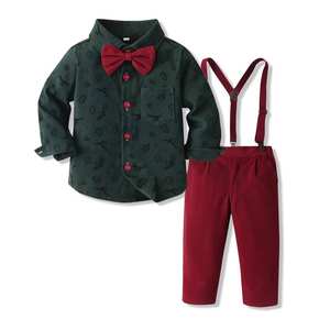 Ensemble de vêtements formels de Noël 2025 pour bébés garçons, <span class=keywords><strong>tenue</strong></span> pour tout-petits, chemise avec nœud papillon et pantalon à bretelles, vêtements d'automne - Product Image 1