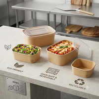 Bol en papier rectangulaire jetable, peu encombrant, anti-fuite, pour plats à emporter, boîte bento écologique pour la restauration rapide