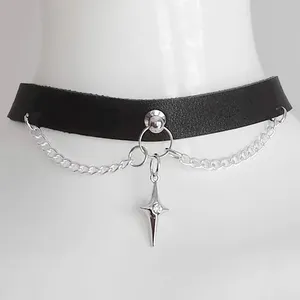Collier ras du cou Harajuku sexy noir gothique punk avec croix <span class=keywords><strong>étoile</strong></span> à quatre branches, chaîne en cuivre et bambou pour femme, style hip-hop cosplay - Product Image 4
