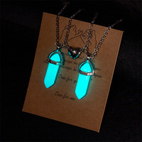 Collier pendentif pierre de lune femme bijoux de mode hexagone coeur prisme balle pierre lumineuse Fluorescent Hiphop alliage chaîne