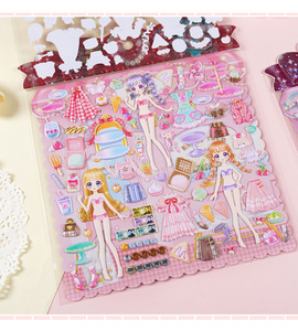 Double couche d'autocollants de poupée de style dessin animé mignon Funny 3D Puffy Foam Princess Toy for Kids Removable Girls Dress up Doll Stickers - Product Image 2