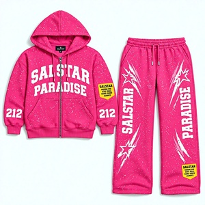 Premium Custom 2 Piece Tracksuit Set for Men <b>Pink</b> Streetwear <b>Hoodie</b> Custom Rhinestone Printed Sportswear Tracksuit Manufacturers - Product Image 1