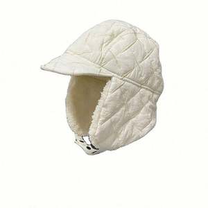 Gorro de aviador blanco de moda para mujer, gorro de invierno cálido de algodón, gorro de aviador con protección para las orejas, gorros de invierno con protección para las orejas - Product Image 1
