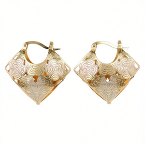 Orecchini a Cerchio Floreali Placcati Oro per Donna, Orecchini Pendenti alla Moda per Feste, Gioielli in Lega Metallica - Product Image 1